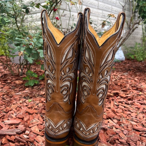 Brown Western Cowgirl leather  Boots with Gold  glitter  8.5 NWT with box - Picture 10 of 12